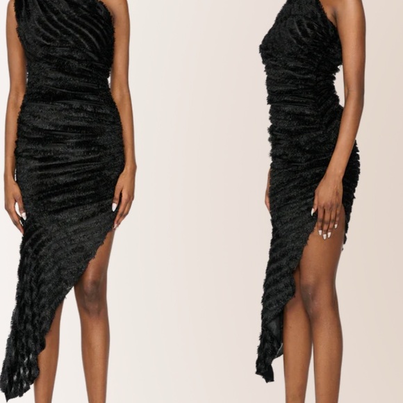 coucoo asymmetrical dress Dresses | Black - Coucoo | Color: Black | Size: L Occasion_Wedding Guest Black Summer Work Dress Size:US 24W Ruches And Drapes Across